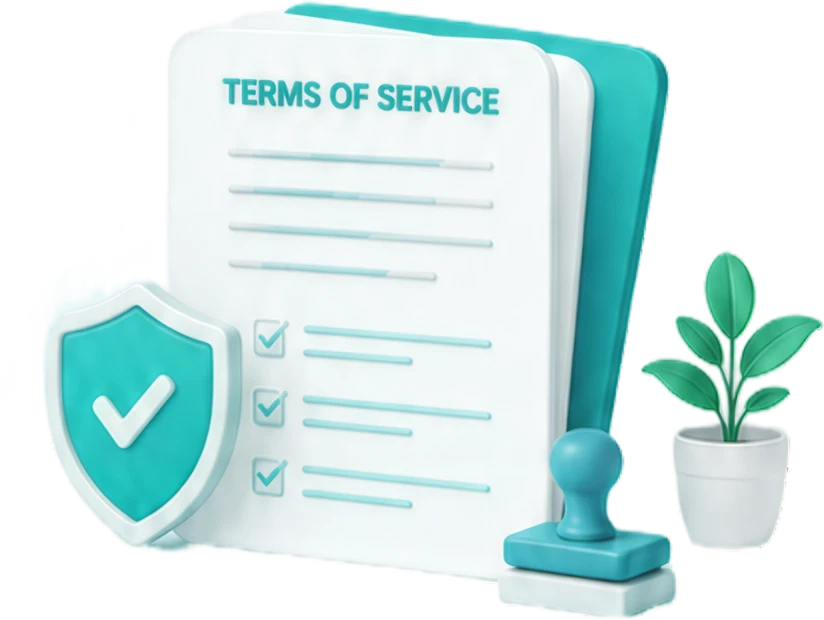 Illustration of a terms of service document with a shield and checkmark
